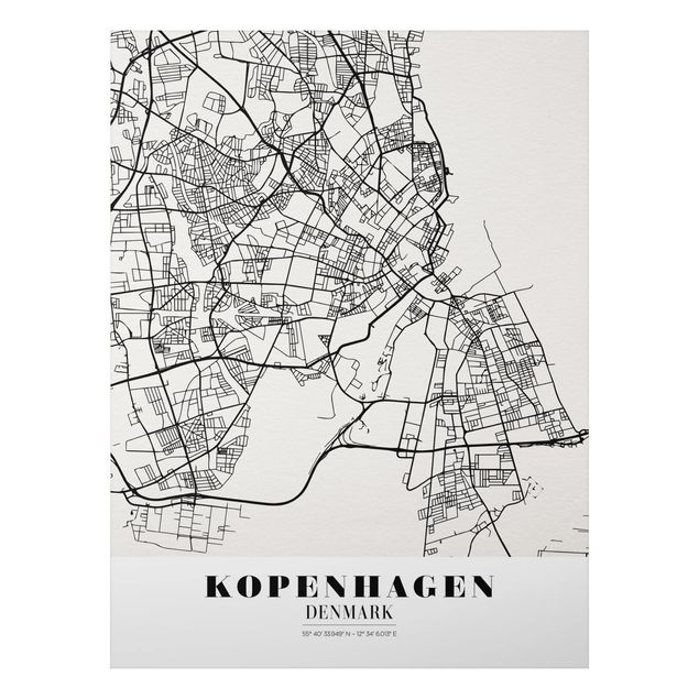 Alu Dibond Bilder Stadtplan Kopenhagen - Klassik