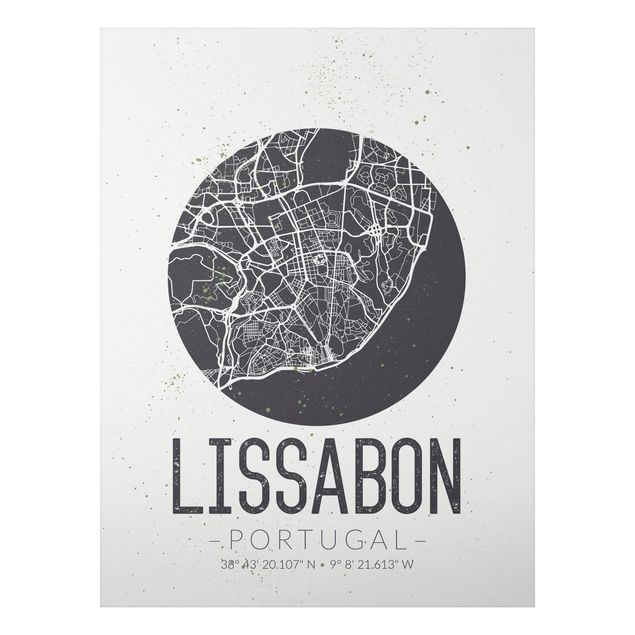 Alu Dibond Bilder Stadtplan Lissabon - Retro