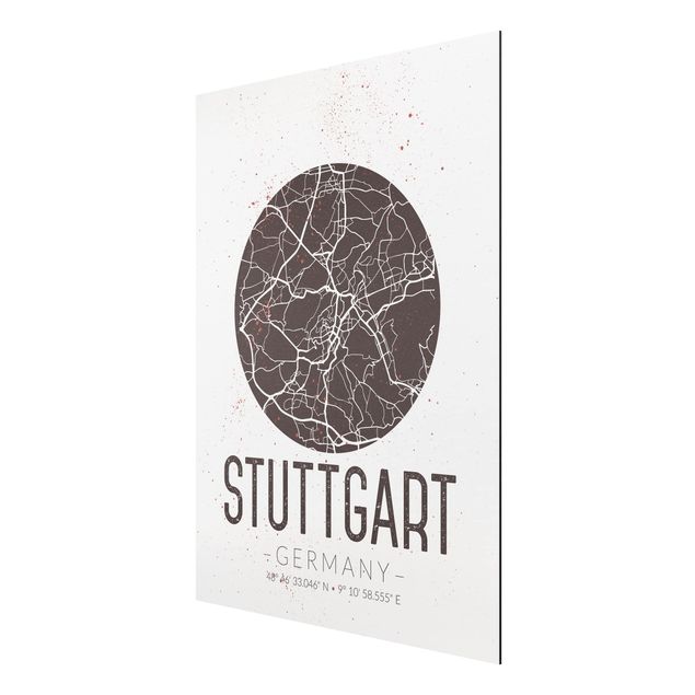 Alu-Dibond Bild - Stadtplan Stuttgart - Retro