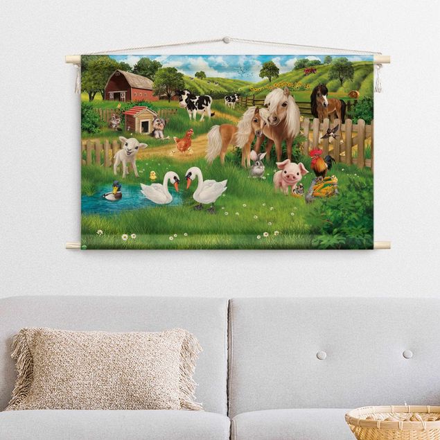 Wandbehang Stoffbild Animal Club International - Tiere auf dem Bauernhof
