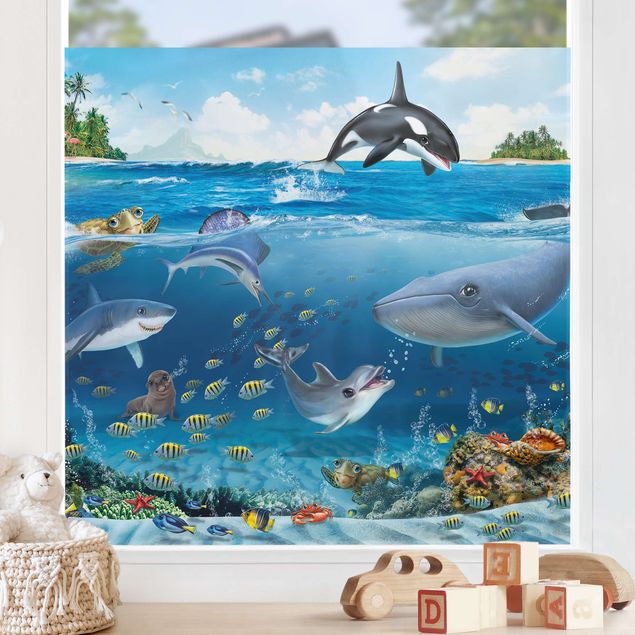 Fensterbilder Strand Unterwasserwelt mit Tieren