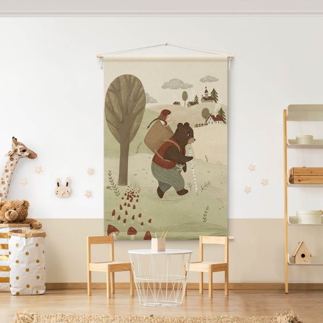 Wandteppich modern Anna Lunak Illustration -Mascha und der Bär