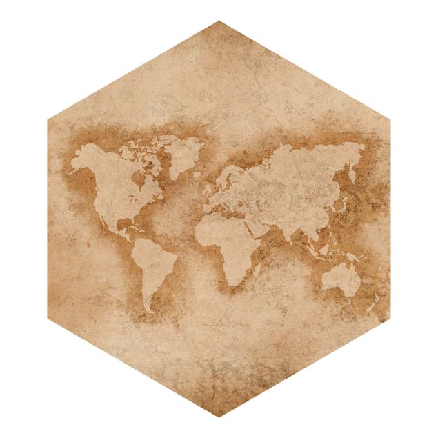 Hexagon Mustertapete selbstklebend - Antike Weltkarte