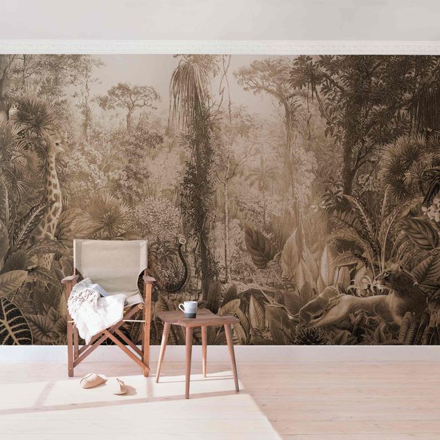 Elefant Tapete Antiker Dschungel Sepia