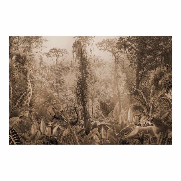 Wandtapete Baum Antiker Dschungel Sepia