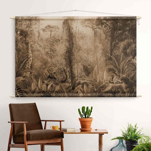 Wandbilder Tiere Antiker Dschungel Sepia