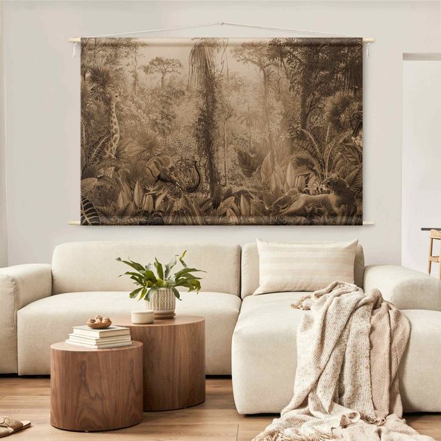 Wandbehang modern Antiker Dschungel Sepia