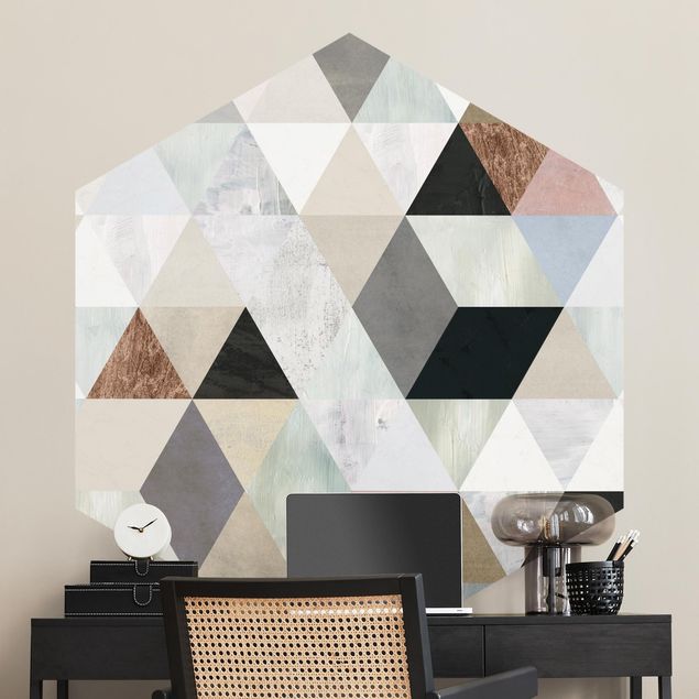 Geometrische Muster Tapete Aquarell-Mosaik mit Dreiecken I