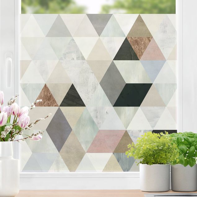 Fensterfolie Farbig Aquarell-Mosaik mit Dreiecken I