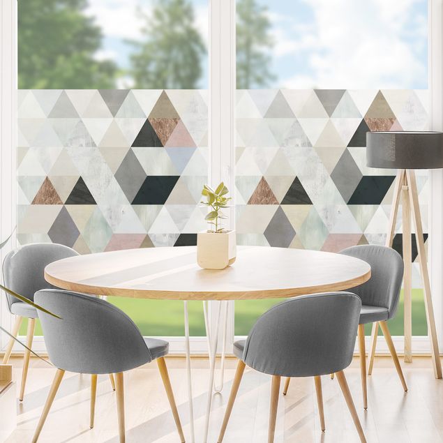 Fensterfolie Wohnzimmer Aquarell-Mosaik mit Dreiecken I