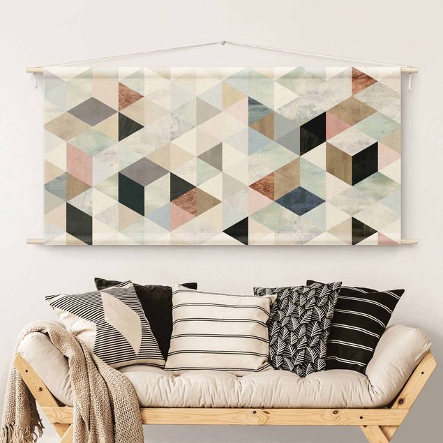 Wandbilder abstrakt Aquarell-Mosaik mit Dreiecken I