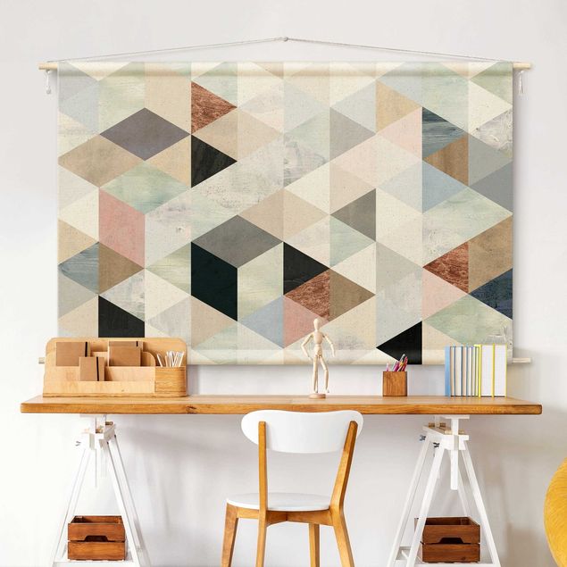 Wandbilder abstrakt Aquarell-Mosaik mit Dreiecken I