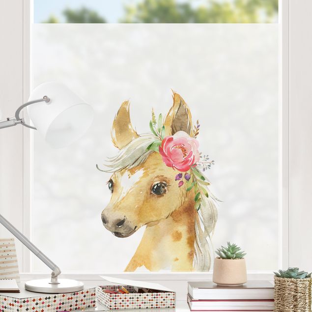 Fensterfolie Farbig Aquarell - Pferdeblick