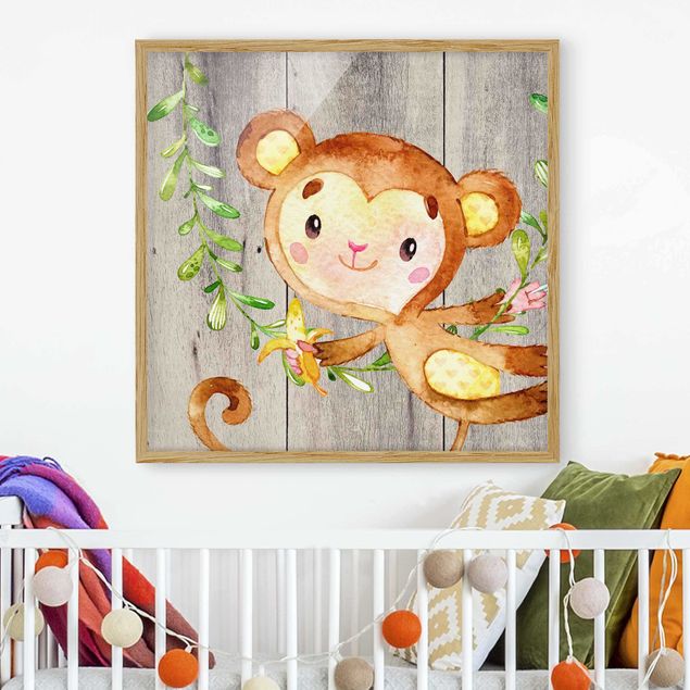 Wandbilder Aquarell Affe auf Holz