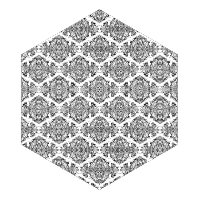 Tapete grau Aquarell Barock Muster mit Ornamenten in Grau