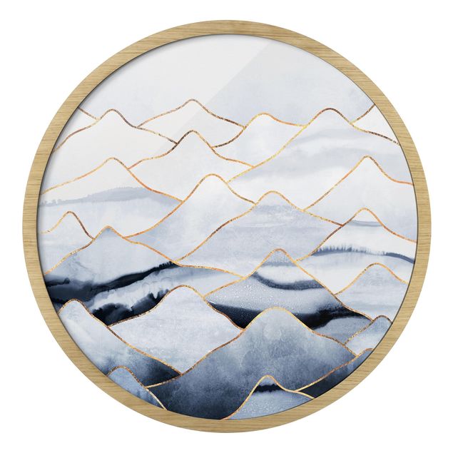 Gerahmte Bilder abstrakt Aquarell Berge Weiß Gold