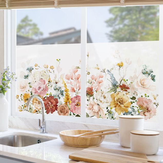 Fensterfolie Farbig Aquarell Blütenpracht