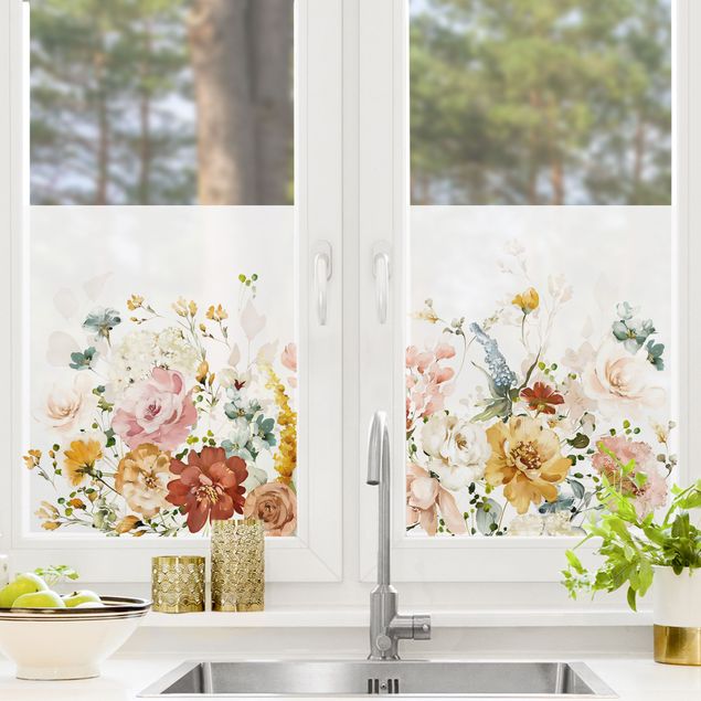 Fensterbilder XXL Aquarell Blütenpracht