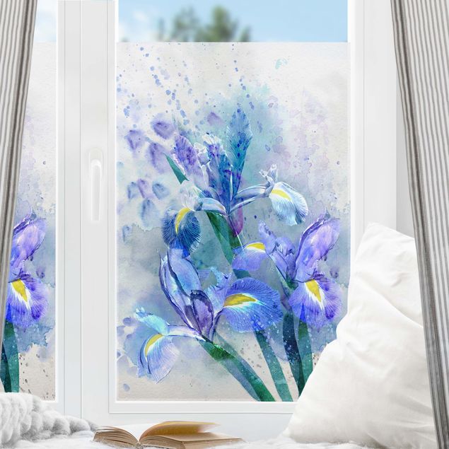 Fensterfolie Gräser Aquarell Blumen Iris