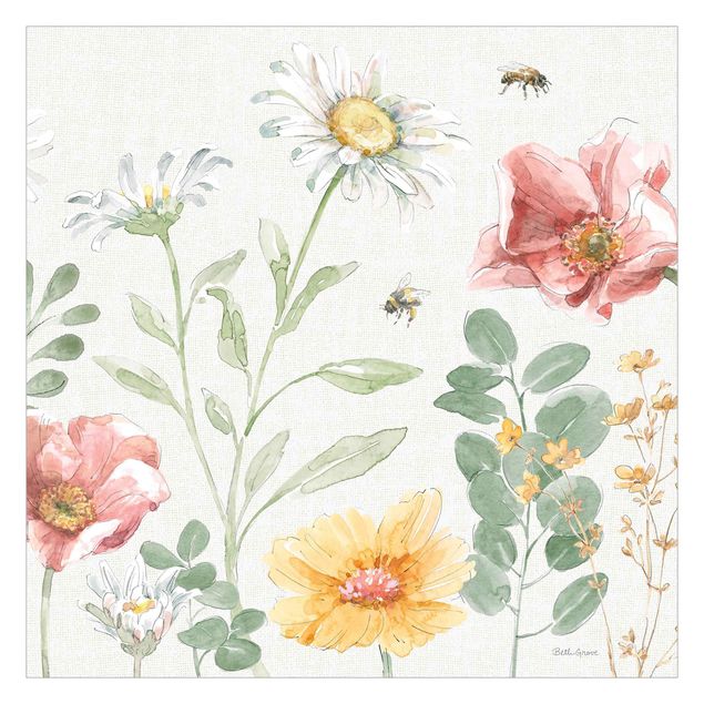 Design Tapete Aquarell Blumenwiese mit Bienen