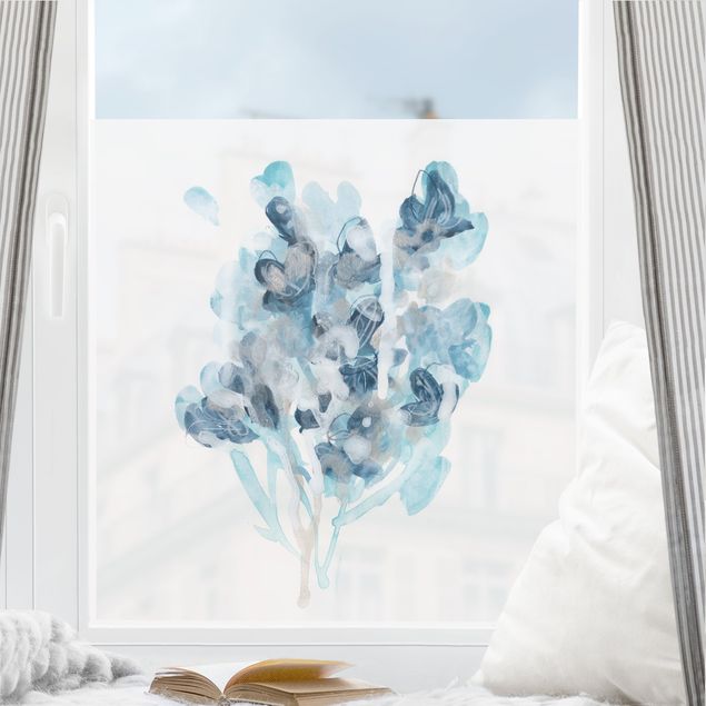 Fensterbilder Blumen Aquarell Bouquet in blauen Schattierungen