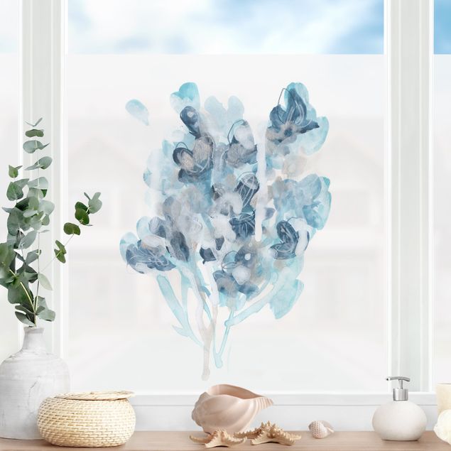 Fensterfolie Gräser Aquarell Bouquet in blauen Schattierungen