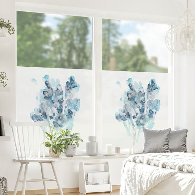 Fensterfolie Farbig Aquarell Bouquet in blauen Schattierungen