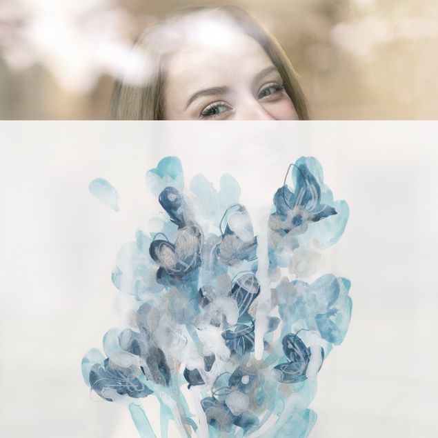 Fensterfolie Aquarell Bouquet in blauen Schattierungen