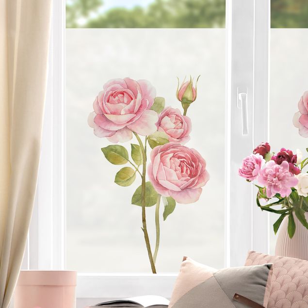 Fensterdeko Frühling Aquarell Drei Rosen