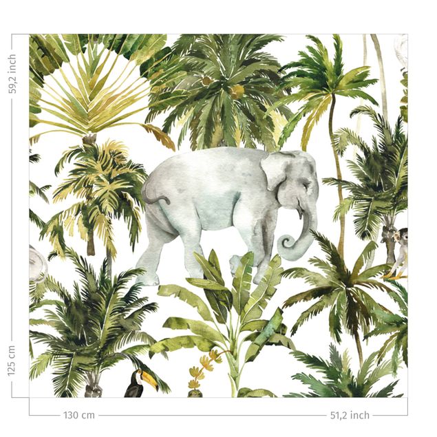 Vorhänge Muster Aquarell Elefant und Palmen Muster
