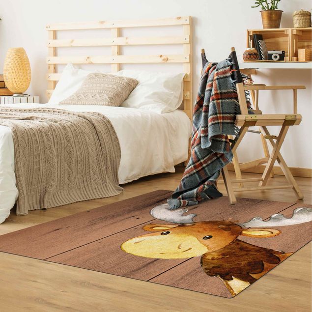Teppich modern Aquarell Hirsch auf Holz