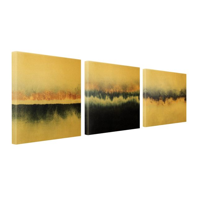 Wandbilder Wohnzimmer modern Aquarell Horizont Gold Blau