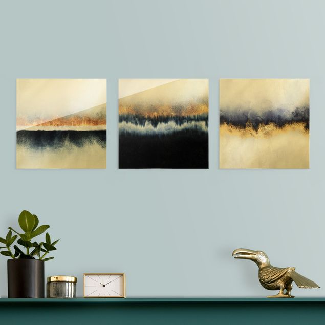 Wandbilder abstrakt Aquarell Horizont Gold Blau