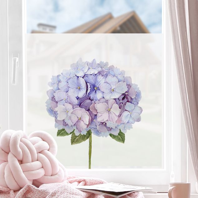 Blumen Fensterbilder Aquarell Hortensie Blaue Blüte XXL