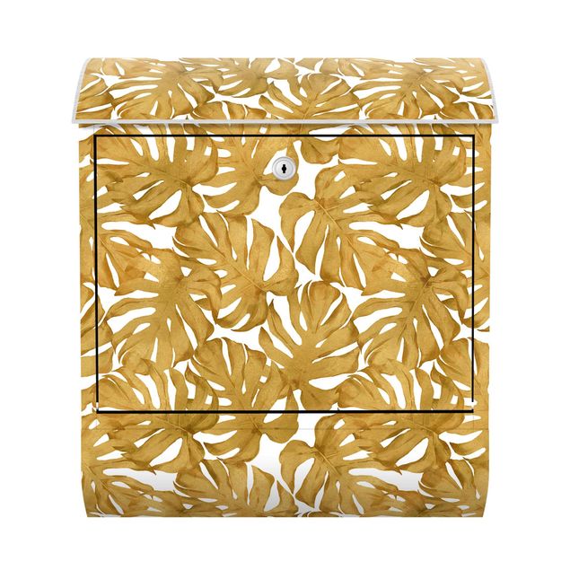 Briefkasten modern Aquarell Monstera Blätter in Gold