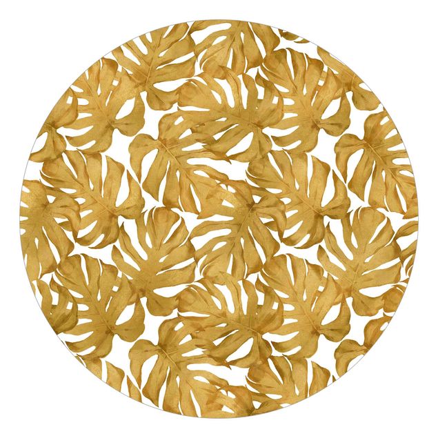 Tapete Aquarell Monstera Blätter in Gold