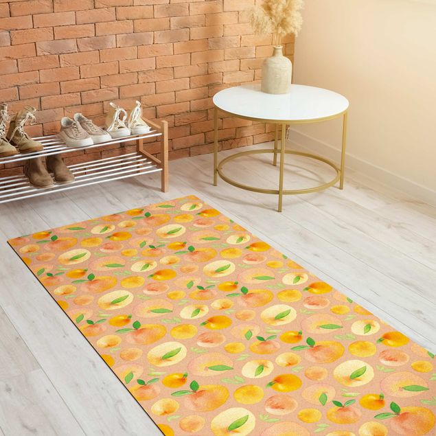 Moderne Teppiche Aquarell Orangen mit Blättern