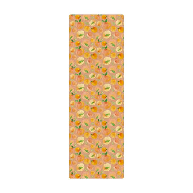 Kork-Teppich - Aquarell Orangen mit Blättern - Hochformat 1:2