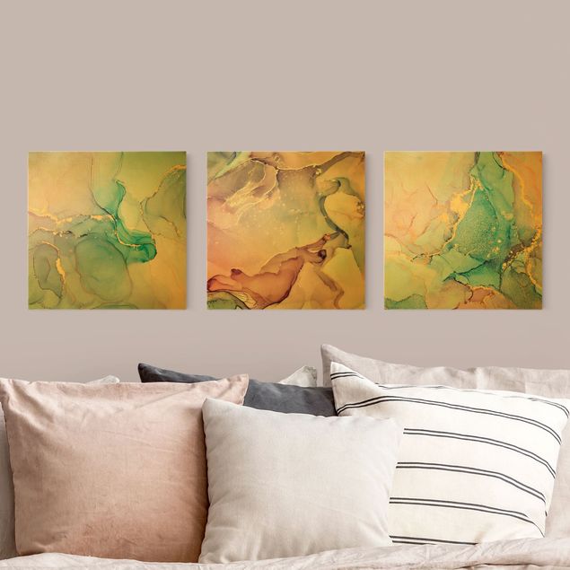 Leinwandbilder Wohnzimmer modern Aquarell Pastell mit Gold