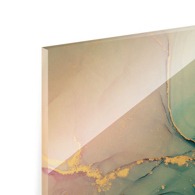 Glasbild mehrteilig - Aquarell Pastell mit Gold 3-teilig