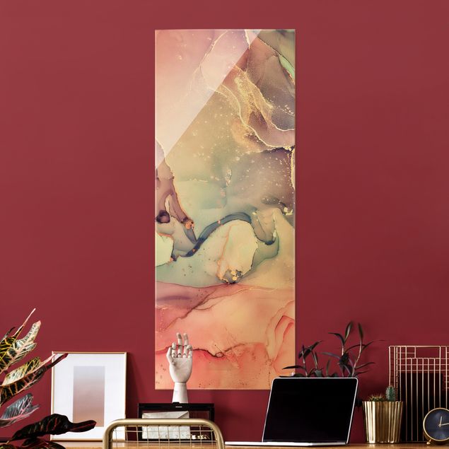 Bilder für die Wand Aquarell Pastell Rosa mit Gold