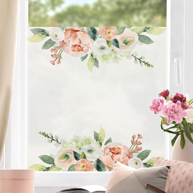 Fensterbilder Blumen Aquarell Rosa Blüten Wiese
