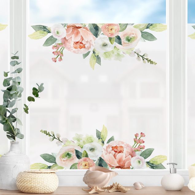 Fensterbilder Frühling Aquarell Rosa Blüten Wiese