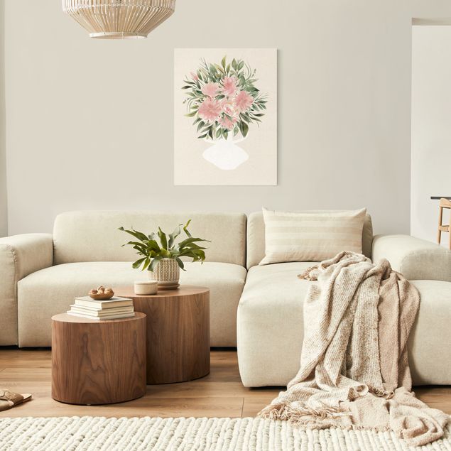 Moderne Leinwandbilder Wohnzimmer Aquarell Rosen in Vase