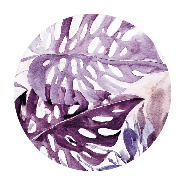Teppich violett Aquarell Tropische Blätter mit Monstera in Aubergine