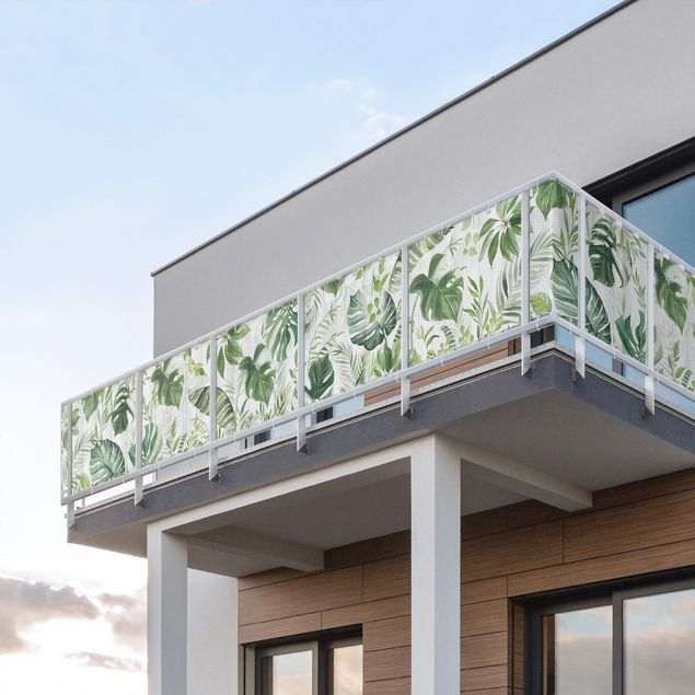 Balkon Sichtschutz sturmfest ohne Bohren Aquarell Tropische Blätter und Ranken II