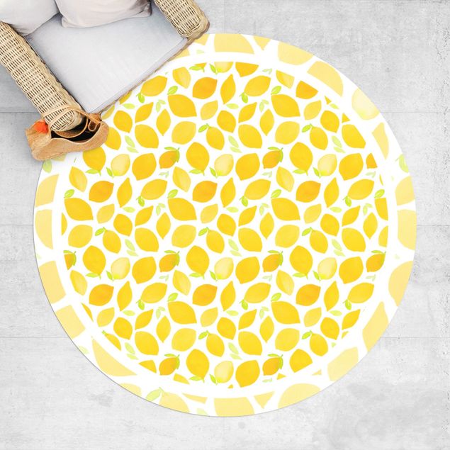 Teppiche Aquarell Zitronen mit Blättern und Rahmen