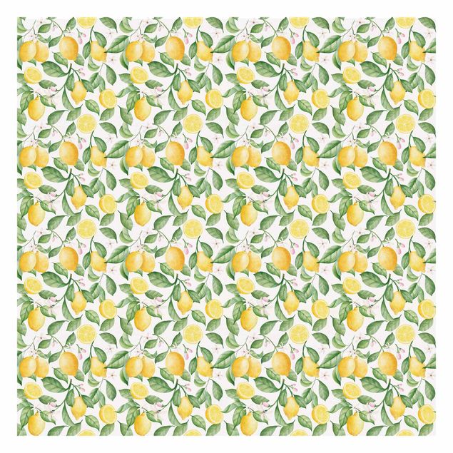 Moderne Tapeten Aquarell Zitronen und Blüten Muster