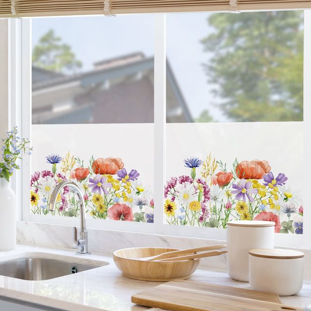 Fensterbilder XXL Aquarellierte Blumen