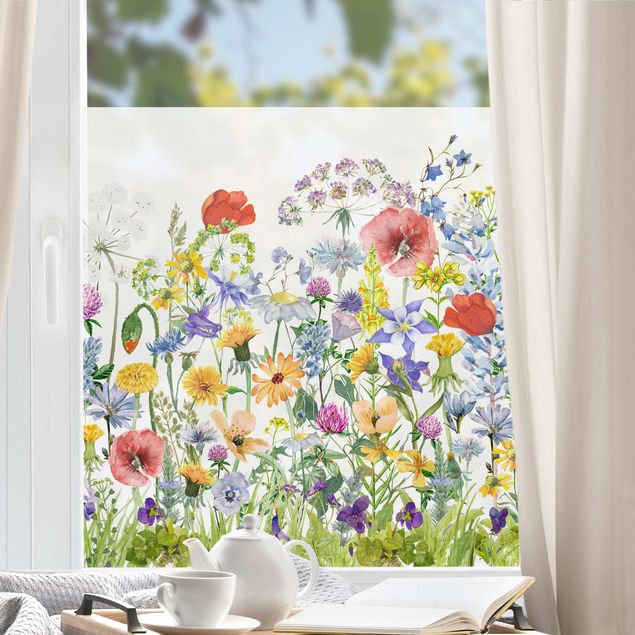 Fensterfolie Gräser Aquarellierte Blumenwiese
